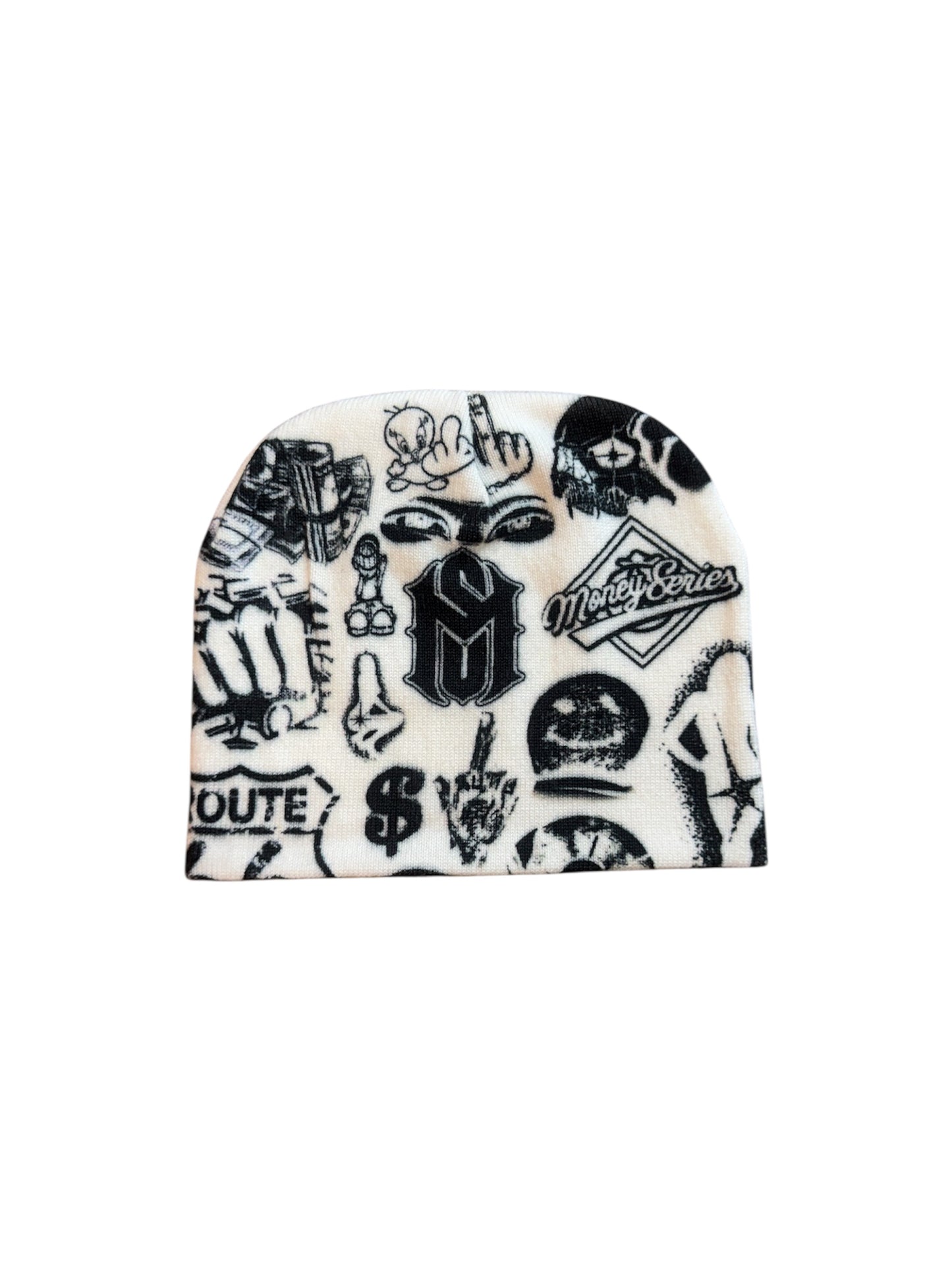 WHITE “NO PEACE” BEANIE