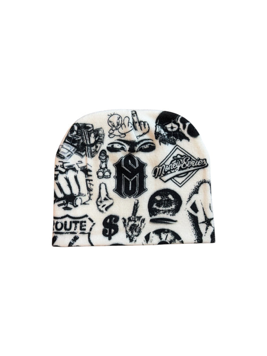WHITE “NO PEACE” BEANIE